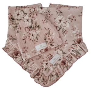 KOMPLET PRINCESSKA CZAPKA I CHUSTA Z FALBANKĄ Vintage Flowers Róż