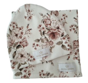 KOMPLET PRINCESSKA CZAPKA I KOMIN Vintage Flowers Biel