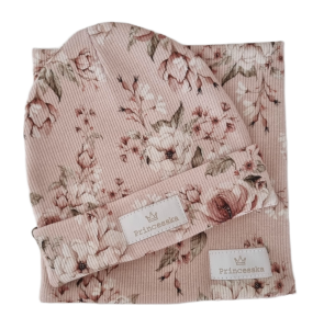 KOMPLET PRINCESSKA CZAPKA WYWIJANA I KOMIN Vintage Flowers Róż