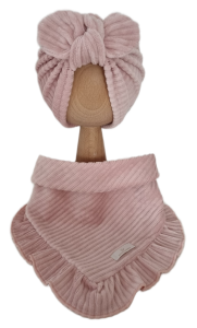 VELVET PRĄŻEK KOMPLET TURBAN SPLOTKA I CHUSTA Z FALBANKĄ Róż