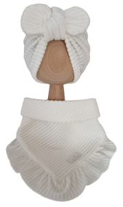 VELVET PRĄŻEK KOMPLET TURBAN SPLOTKA I CHUSTA Z FALBANKĄ Ecru 