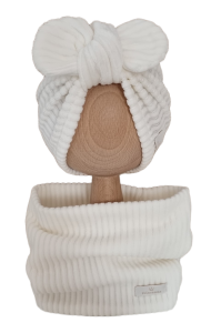 VELVET PRĄŻEK KOMPLET TURBAN SPLOTKA I KOMIN Ecru 