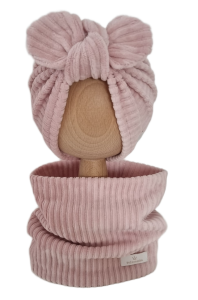 VELVET PRĄŻEK KOMPLET TURBAN SPLOTKA I KOMIN Róż