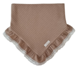 CHUSTA Z KORONKOWĄ FALBANKĄ sweterek prążek Ciemny Beż