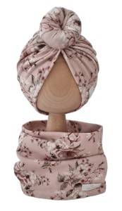 KOMPLET TURBAN DONUT I KOMIN Vintage Flowers Róż