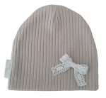 CZAPKA kokardka koronkowa sweterek prążek Jasny Beż