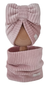 VELVET PRĄŻEK KOMPLET TURBAN PODWÓJNY KOKARDA I KOMIN Róż 