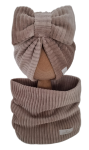 VELVET PRĄŻEK KOMPLET TURBAN PODWÓJNY KOKARDA I KOMIN Ciemny Beż