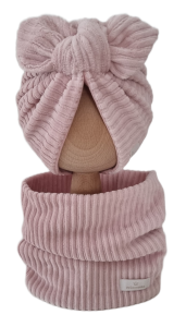 VELVET PRĄŻEK KOMPLET TURBAN PODWÓJNY MOTYLEK I KOMIN Róż  