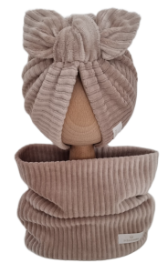 VELVET PRĄŻEK KOMPLET TURBAN PODWÓJNY MOTYLEK I KOMIN Ciemny Beż