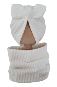 VELVET PRĄŻEK KOMPLET TURBAN PODWÓJNY MOTYLEK I KOMIN Ecru
