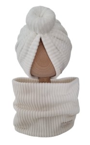 VELVET PRĄŻEK KOMPLET TURBAN PODWÓJNY DONUT I KOMIN Ecru