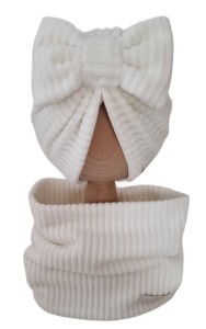 VELVET PRĄŻEK KOMPLET TURBAN PODWÓJNY KOKARDA I KOMIN Ecru