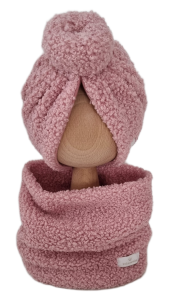 KOMPLET TURBAN DONUT BOUCLE I KOMIN Pudrowy Róż