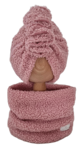 KOMPLET TURBAN FALBANKA BOUCLE I KOMIN Pudrowy Róż