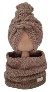 KOMPLET TURBAN FALBANKA BOUCLE I KOMIN Ciemny Beż