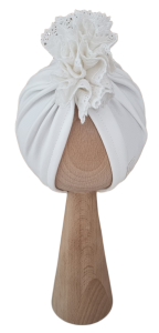 TURBAN FALBANKA Z KORONKĄ Śmietankowa Biel 