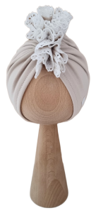 TURBAN FALBANKA Z KORONKĄ Jasny Beż 