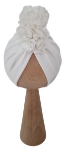 TURBAN PODWÓJNY FALBANKA Z KORONKĄ Śmietankowa Biel 