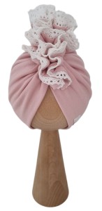 TURBAN PODWÓJNY FALBANKA Z KORONKĄ Jasny Róż