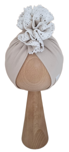TURBAN PODWÓJNY FALBANKA Z KORONKĄ Jasny Beż