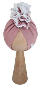 TURBAN PODWÓJNY FALBANKA Z KORONKĄ Pudrowy Róż