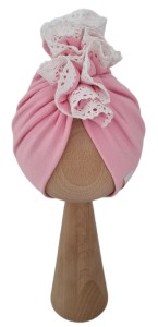 TURBAN PODWÓJNY FALBANKA Z KORONKĄ Róż