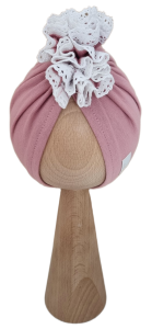TURBAN FALBANKA Z KORONKĄ Pudrowy Róż