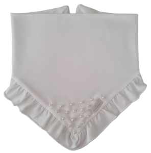 CHUSTA Z FALBANKĄ I KORALIKAMI Śmietankowa Biel 