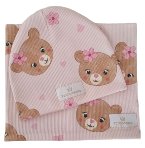 KOMPLET PRINCESSKA CZAPKA I KOMIN Misie na Różu