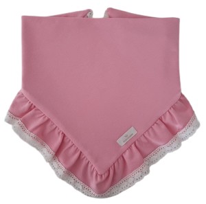 CHUSTA Z KORONKOWĄ FALBANKĄ Róż