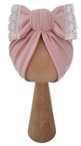 TURBAN KOKARDA Z KORONKĄ Jasny Róż 