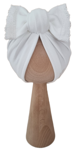 TURBAN KOKARDA Z KORONKĄ Śmietankowa Biel