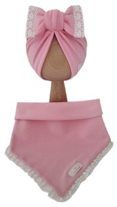 KOMPLET TURBAN KOKARDA I CHUSTA Z KORONKĄ Róż 
