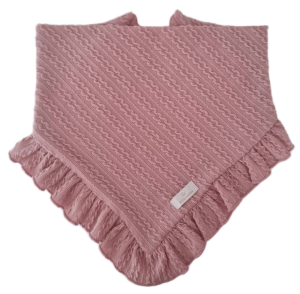 CHUSTA Z FALBANKĄ SWETEREK WARKOCZ Pudrowy Róż