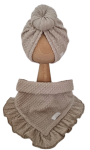 KOMPLET TURBAN POJEDYNCZY DONUT I CHUSTA Z FALBANKĄ SWETEREK WARKOCZ Beż