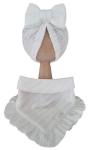 KOMPLET TURBAN POJEDYNCZY KOKARDA  I CHUSTA Z FALBANKĄ SWETEREK WARKOCZ Ecru