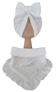 KOMPLET TURBAN POJEDYNCZY KOKARDA  I CHUSTA Z FALBANKĄ SWETEREK WARKOCZ Ecru