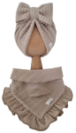 KOMPLET TURBAN PODWÓJNY KOKARDA  I CHUSTA Z FALBANKĄ SWETEREK WARKOCZ Beż