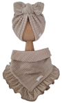 KOMPLET TURBAN POJEDYNCZY MOTYLEK  I CHUSTA Z FALBANKĄ SWETEREK WARKOCZ Beż
