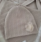 CZAPKA tiulowy kwiatek sweterek warkocz Beż