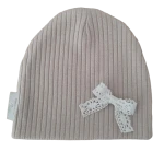 CZAPKA kokardka koronkowa sweterek prążek Jasny Beż 