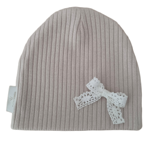 CZAPKA kokardka koronkowa sweterek prążek Jasny Beż 