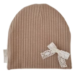 CZAPKA kokardka koronkowa sweterek prążek Ciemny Beż 