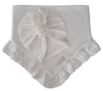 DZIEWCZĘCY KORONKOWY KOMPLET TURBAN FALBANKA  I CHUSTA Z FALBANKĄ sweterek prążek Ecru 