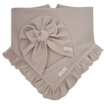 KOMPLET TURBAN POJEDYNCZY MOTYLEK  I CHUSTA Z FALBANKĄ sweterek prążek Jasny Beż 