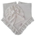 KOMPLET TURBAN POJEDYNCZY SUPEŁEK  I CHUSTA Z FALBANKĄ sweterek prążek Ecru  