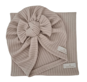 KOMPLET TURBAN SUPEŁEK I KOMIN sweterek prążek Jasny Beż 