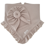 KOMPLET TURBAN POJEDYNCZY DONUT I CHUSTA Z FALBANKĄ sweterek prążek Jasny Beż 