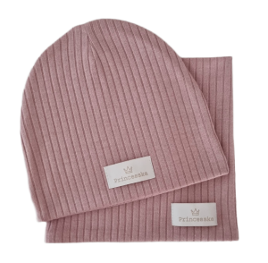 KOMPLET CZAPKA I KOMIN sweterek prążek Pudrowy Róż 